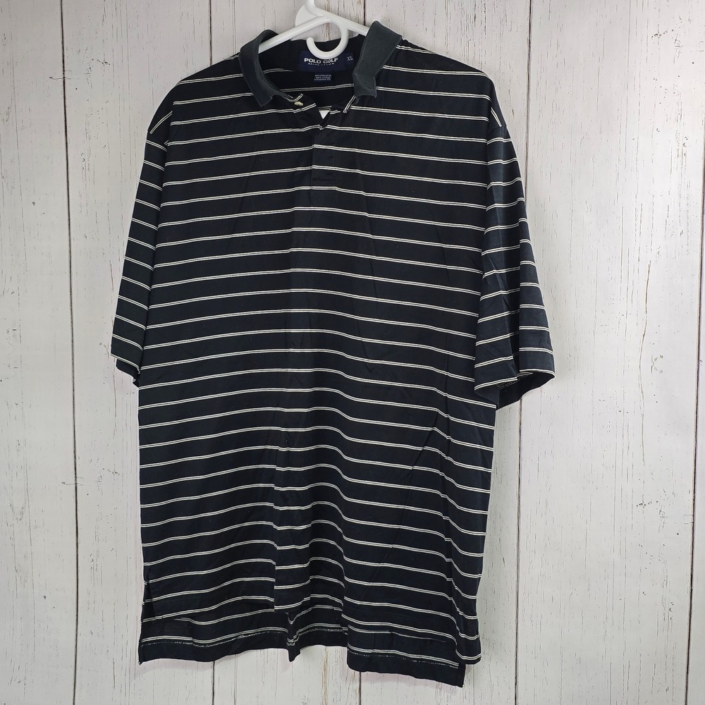 Polo Golf Ralph Lauren Striped Polo Shirt Men XL Black White Cotton Short Sleeve